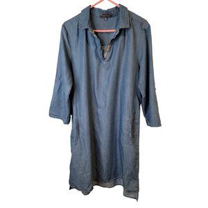 Luxology Size Large Shirt Dress Blue Pockets 3/4 Sleeve Shift. Excellent Cond.